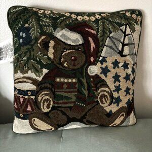 Arlee Home Fashions Tapestry CHRISTMAS BEAR Decorative Accent Pillow 12" x 12"